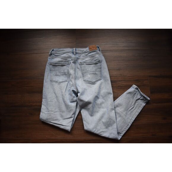 American Eagle Mom Jeans Distressed Light Blue High Rise Womens 0 - Picture 8 of 9